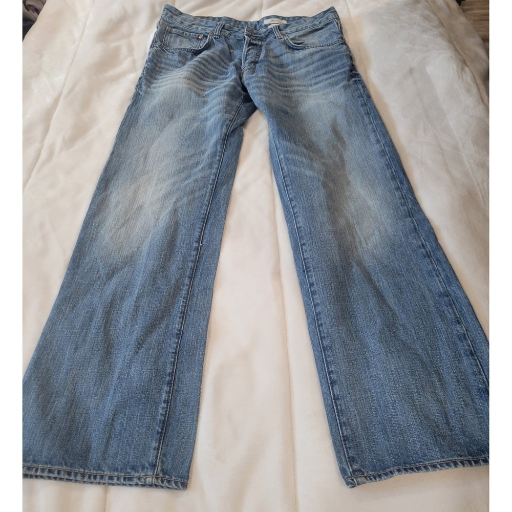 H&M Bragg Men Blue Cotton Fitted Waist Straight Leg Jeans Denim 34x32